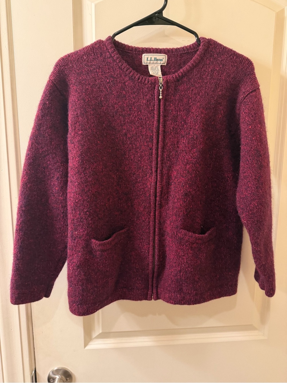 Vintage L.L.Bean Wool Blend Full Zip Cardigan Jacket Burgundy Plum M